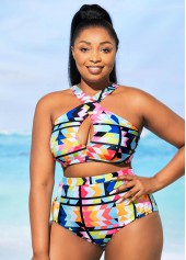 Bikini-Set mit hohem Bund und geometrischem Muster in verschiedenen Farben