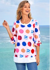 Rotita Polka Dot Regenbogenfarbenes Langarm-T-Shirt
