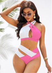 ROTITA Ensemble de bikini taille haute à licou croisé et contrasté