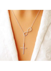 Silvery White jewelry,Metal Detail Silver Cross Pendant Necklace