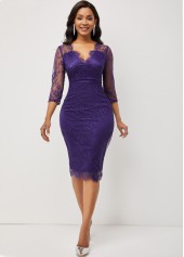 Purple dresses,Plain Color dresses,Party dresses,Elegant dresses,ROTITA Tummy Coverage Purple V Neck Bodycon Dress and Skirt