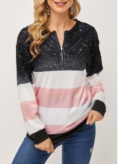 Long Sleeve Contrast Quarter Zip T Shirt