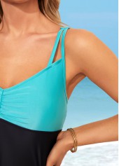 Cyan swimwear,Paisley swimwear,ROTITA Patchwork Cyan Paisley Print Tankini Top