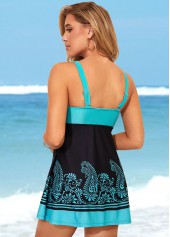 Cyan swimwear,Paisley swimwear,ROTITA Patchwork Cyan Paisley Print Tankini Top