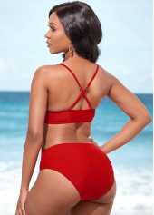 Red swimwear,Plain Color swimwear,ROTITA Tassel Red Spaghetti Strap One Piece Swimwear