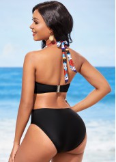 Multi Color swimwear,Tribal swimwear,ROTITA Tie Back Tribal Print Metal Pendant One Piece Swimwear