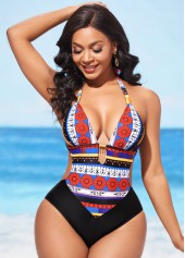 Rotita-Bademode mit Raffhalter Tribal-Print Metallanhänger einteilig