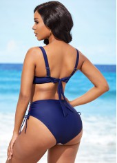 Rainbow Color swimwear,Floral swimwear,ROTITA Color Block Mid Waist Drawstring Side Bikini Set