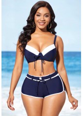 ROTITA Ensemble de bikini bleu marine à taille mi-haute avec cordon de serrage sur le devant