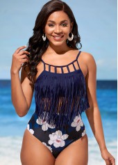 Rotita-Quasten-Bikini-Set in Marineblau mit hoher Taille