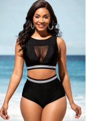 Rotita hoch tailliertes schwarzes Bikini-Set mit Netznähten