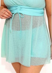 Blue plus size,Plain Color plus size,ROTITA Plus Size High Waisted Drawstring Blue Tankini Set