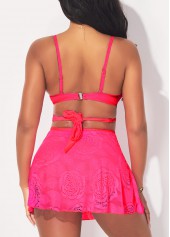 Plain Color swimwear,ROTITA Lace Stitching High Waist Hot Pink Bikini Set