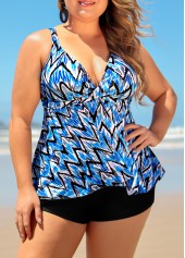 Blue plus size,Chevron plus size,ROTITA Plus Size Blue Chevron Print Tankini Top