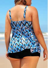Blue plus size,Chevron plus size,ROTITA Plus Size Blue Chevron Print Tankini Top