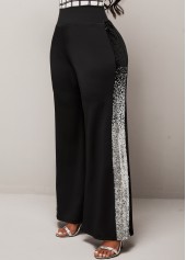 Black bottoms,Plain Color bottoms,ROTITA Black Sequin Ombre High Waisted Pants