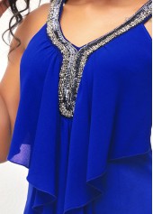 Royal Blue tops,Plain Color tops,ROTITA Embellished Neck Royal Blue Flounce Sleeveless T Shirt