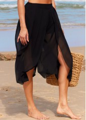 Black swimwear,Plain Color swimwear,ROTITA Black High Waisted Side Slit Beach Pants