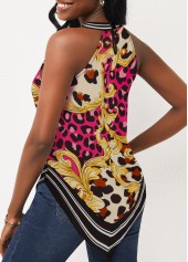 Hot Pink tops,Tribal tops,ROTITA Rose Red Leopard Baroque Print Bib Neck Tank Top