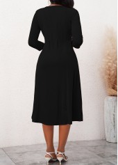 Black dresses,Plain Color dresses,Everyday dresses,Casual dresses,ROTITA Black Round Neck 3/4 Sleeve Dress