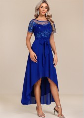 Royal Blue dresses,Plain Color dresses,Party dresses,Elegant dresses,ROTITA Tummy Coverage Royal Blue Belted High Low Dress
