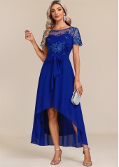 Royal Blue dresses,Plain Color dresses,Party dresses,Elegant dresses,ROTITA Tummy Coverage Royal Blue Belted High Low Dress