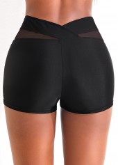 Black swimwear,Plain Color swimwear,ROTITA Black Mesh Mid Waisted Swim Shorts
