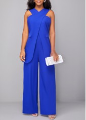 Royal Blue jumpsuits&rompers,Plain Color jumpsuits&rompers,ROTITA Criss Cross Royal Blue Sleeveless Jumpsuit