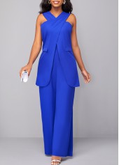 Royal Blue jumpsuits&rompers,Plain Color jumpsuits&rompers,ROTITA Criss Cross Royal Blue Sleeveless Jumpsuit