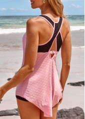 Rotita-Tankini-Oberteil mit überkreuzter Spitze in Rosa-Kein Boden