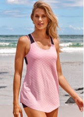 Rotita-Tankini-Oberteil mit überkreuzter Spitze in Rosa-Kein Boden