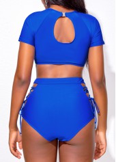 Royal Blue swimwear,Plain Color swimwear,ROTITA Cut Out Lace Up Royal Blue Bikini Top
