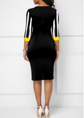 Black dresses,Striped dresses,Geometric dresses,Party dresses,Elegant dresses,ROTITA Striped Black Round Neck Bodycon Dress