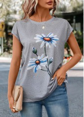 Rotita T-Shirt mit Blumenmuster hellgrau meliert