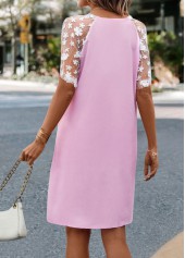 Pink dresses,Contrast Color dresses,Everyday dresses,Casual dresses,Mesh Pink H Shape V Neck Dress