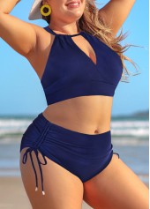 Navy plus size,Plain Color plus size,ROTITA Plus Size Navy Tie Bikini Top