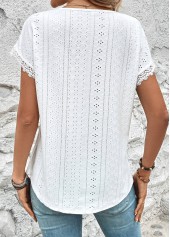 White tops,Plain Color tops,ROTITA Lace White V Neck Short Sleeve T Shirt