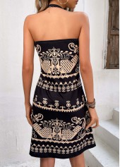 Black dresses,Tribal dresses,Vacation dresses,Vacation dresses,Criss Cross Tribal Print Black Dress