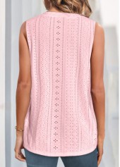 Pink tops,Plain Color tops,ROTITA Button Pink V Neck Tank Top