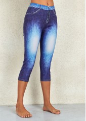 Denim Blue bottoms,Flag bottoms,Ombre bottoms,Flag Print Denim Blue Mid Waisted Leggings