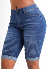 Dunkelblaue schmale Shorts mit Reißverschluss und Tasche