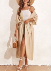 Light Coffee swimwear,Plain Color swimwear,Tie Belted Light Coffee Cover Up