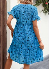 Neon Blue dresses,Floral dresses,Everyday dresses,Casual dresses,ROTITA Frill Button Detail Floral Print Neon Blue Dress