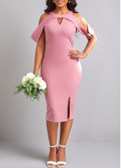 Cut Out Pink Round Neck Bodycon Dress