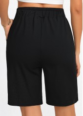 Black bottoms,Plain Color bottoms,Pocket Black Regular Drawastring High Waisted Shorts