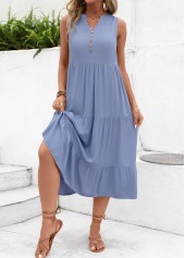 Dusty Blue dresses,Plain Color dresses,Everyday dresses,Casual dresses,Button Dusty Blue A Line Dress