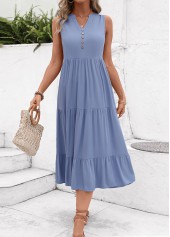 ROTITA Button Dusty Blue A Line Dress