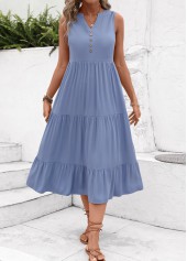 Dusty Blue dresses,Plain Color dresses,Everyday dresses,Casual dresses,Button Dusty Blue A Line Dress
