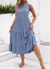 Dusty Blue dresses,Plain Color dresses,Everyday dresses,Casual dresses,Button Dusty Blue A Line Dress