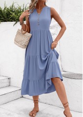 Dusty Blue dresses,Plain Color dresses,Everyday dresses,Casual dresses,Button Dusty Blue A Line Dress